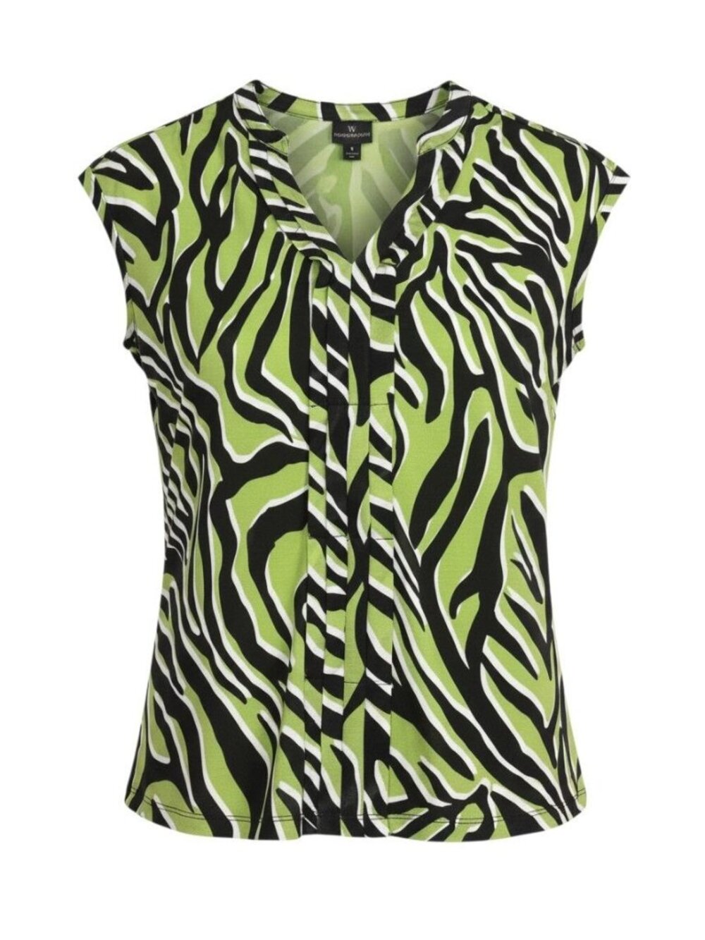 Worthington Womens Green & Black Zebra Print Cap Sleeve Blouse Size Large